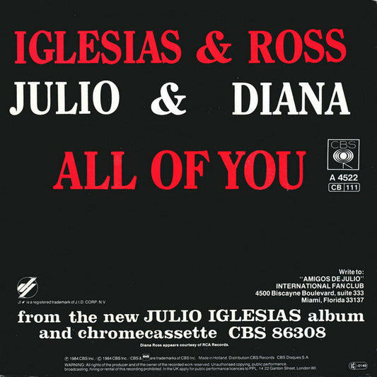 Diana Ross & Julio Iglesias : All Of You (7", Single)