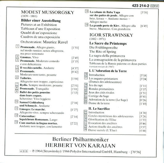 Modest Mussorgsky / Maurice Ravel, Igor Stravinsky, Herbert von Karajan, Berliner Philharmoniker : Bilder Einer Ausstellung / Le Sacre Du Printemps (CD, Album, Comp, RM)