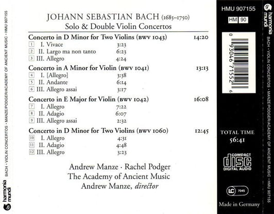 Johann Sebastian Bach - Andrew Manze, Rachel Podger, The Academy Of Ancient Music : Solo & Double Violin Concertos (CD)