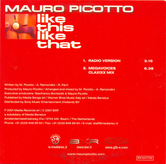 Mauro Picotto : Like This Like That (CD, Single, Car)
