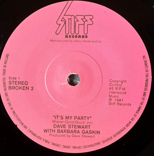 Dave Stewart & Barbara Gaskin : It's My Party (7", Single, Sol)