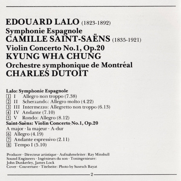 Édouard Lalo, Camille Saint-Saëns - Kyung-Wha Chung, Orchestre symphonique de Montréal, Charles Dutoit : Symphonie Espagnole, Violin Concerto No.1 (CD, Album, RE)