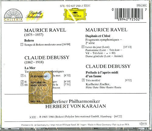 Maurice Ravel, Claude Debussy - Herbert Von Karajan, Berliner Philharmoniker : Bolero / Daphnis Et Chloé, Suite No. 2 / La Mer / Prélude À L'Après-midi D'Un Faune (CD, Comp, RM)