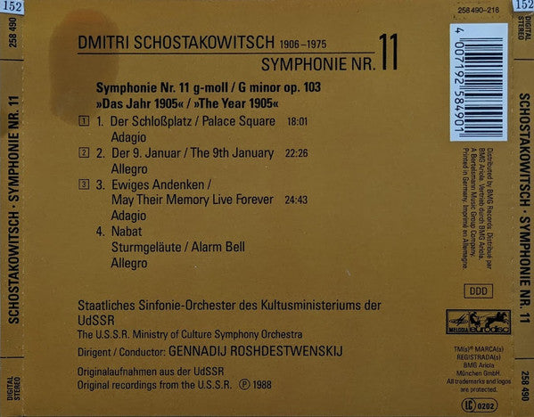 Dmitri Shostakovich, Gennadi Rozhdestvensky : Symphonie 11 (CD, Album, RE)