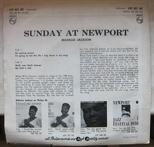 Mahalia Jackson : Sunday At Newport (7", EP, Mono)