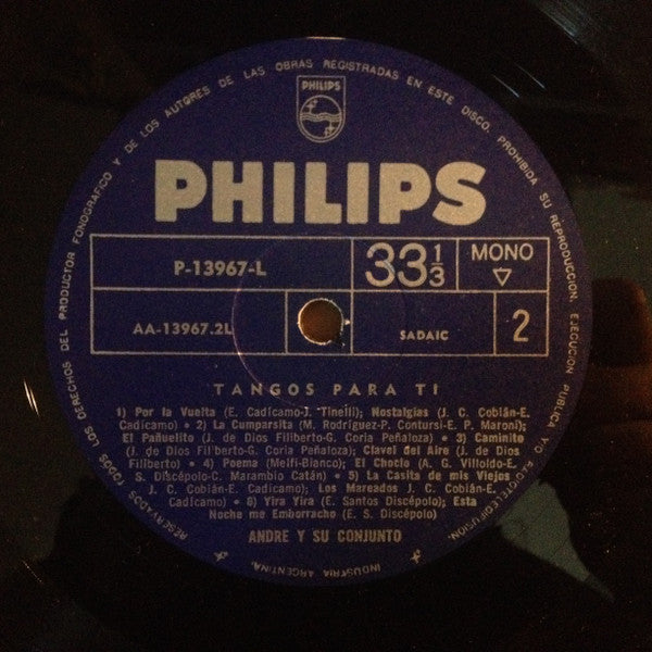 Andre Y Su Conjunto : Tangos Para Ti (LP, Album, Mono)