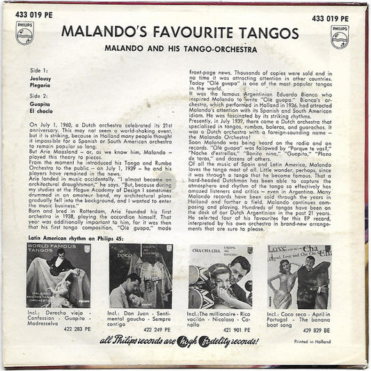Malando And His Tango Orchestra : Malando's Favourite Tangos (7", EP)