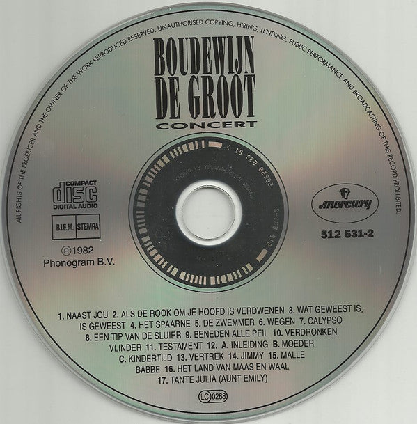 Boudewijn de Groot : Concert (CD, Album, RE)