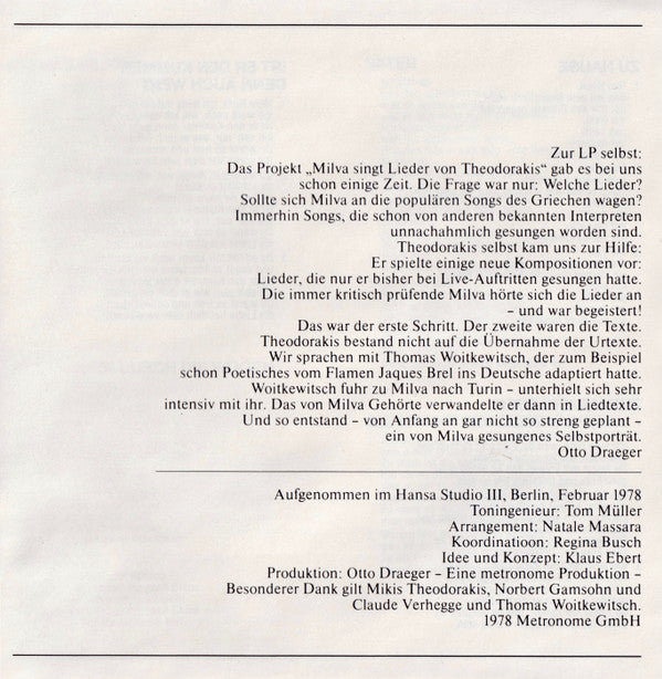 Milva : Von Tag Zu Tag (CD, Album, RE)