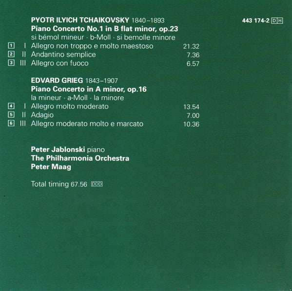 Pyotr Ilyich Tchaikovsky / Edvard Grieg / Peter Jablonski / Philharmonia Orchestra / Peter Maag : Piano Concertos Nos. 1 / Piano Concerto (CD, Album)