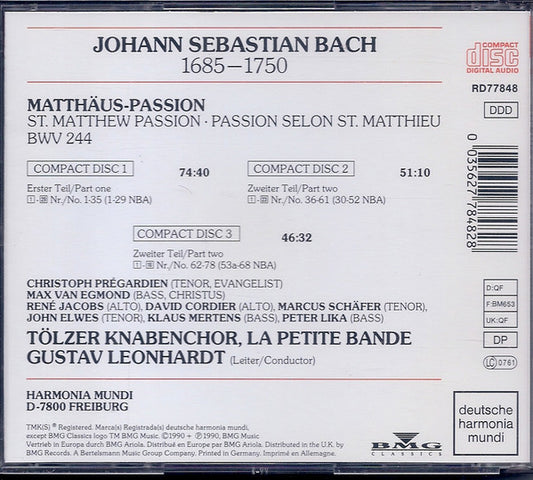 J.S. Bach* – Gustav Leonhardt : Matthäuspassion BWV 244 (3xCD, Album + Box, Sli)
