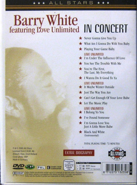 Barry White Featuring Love Unlimited : Can't Get Enough Of Your Love Babe - In Concert (DVD-V, PAL)