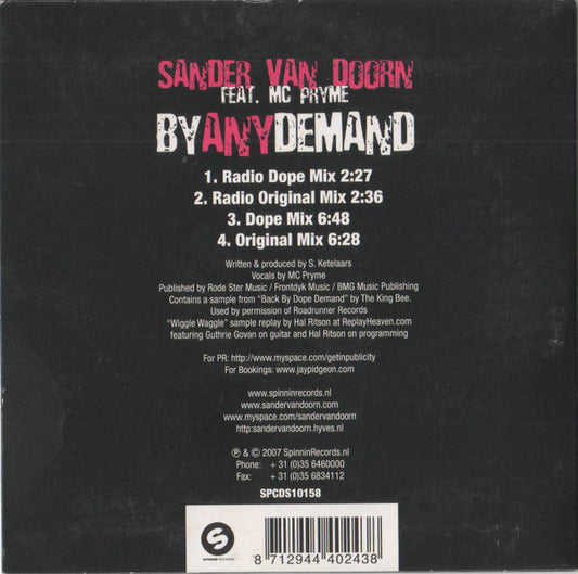 Sander Van Doorn Feat. MC Pryme : By Any Demand (CD, Single)