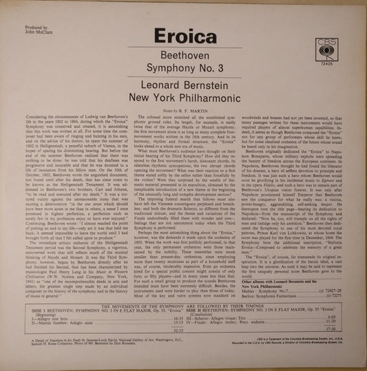 Ludwig van Beethoven - Leonard Bernstein, New York Philharmonic : Eroica Symphony No.3 (LP + 7")