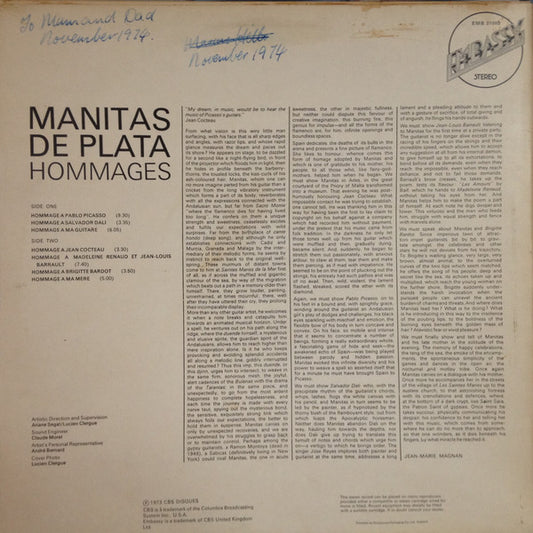 Manitas De Plata : Hommages (LP, Album)