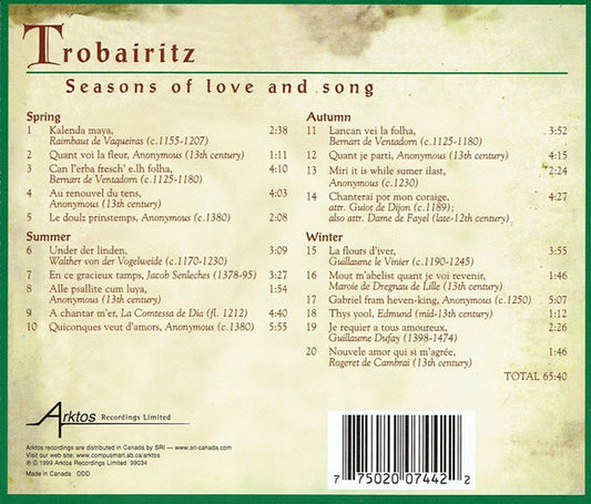Trobairitz : Seasons Of Love And Song (CD, Album)