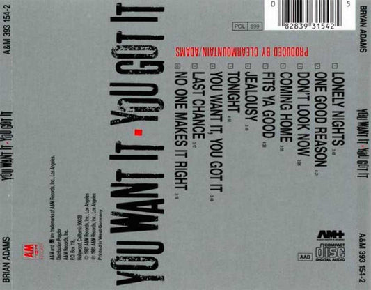 Bryan Adams : You Want It, You Got It (CD, Album)