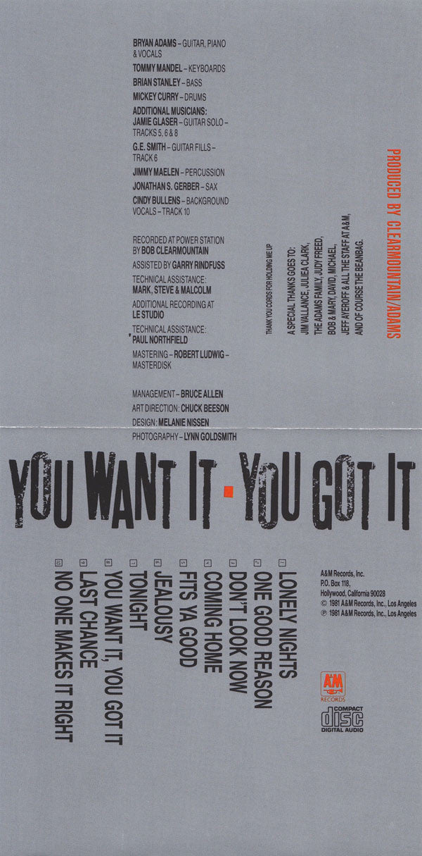 Bryan Adams : You Want It, You Got It (CD, Album)