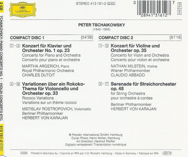Pyotr Ilyich Tchaikovsky, Various : Klavierkonzert No. 1 • Violinkonzert • Serenade • Rokoko-Variationen (2xCD, Comp, RM)