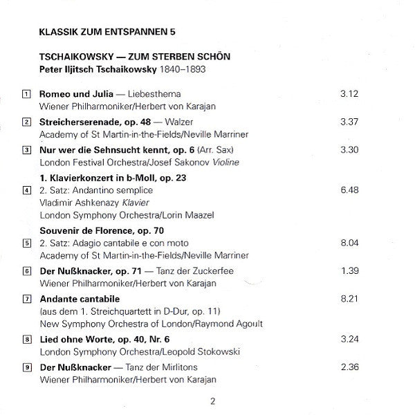 Pyotr Ilyich Tchaikovsky : Zum Sterben Schön (CD, Comp)