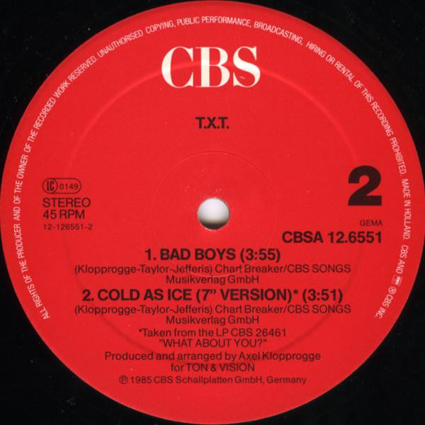 T.X.T. : Cold As Ice (12", Maxi)