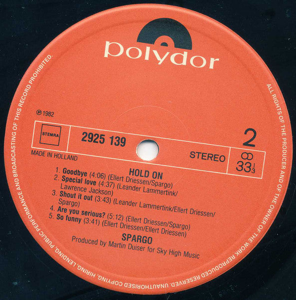 Spargo : Hold On (LP, Album)