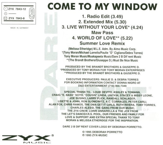 Dare 2 B Dif'rent : Come To My Window (CD, Maxi)