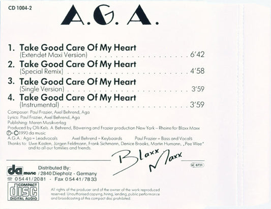 A.G.A. : Take Good Care Of My Heart (CD, Maxi)