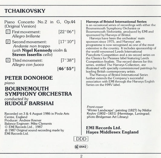 Pyotr Ilyich Tchaikovsky, Peter Donohoe, Nigel Kennedy, Steven Isserlis, Bournemouth Symphony Orchestra, Rudolf Barshai : Piano Concerto No.2 In G Major (Complete Version) (CD)