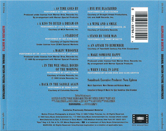 Various : Sleepless In Seattle (Original Motion Picture Soundtrack) (CD, Comp)