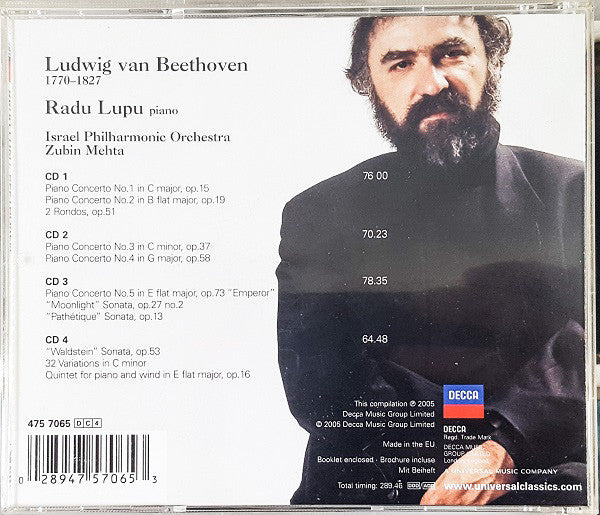 Radu Lupu, Ludwig van Beethoven : The Piano Concertos • 3 Sonatas • 2 Rondos (4xCD, Comp, RE, RM)