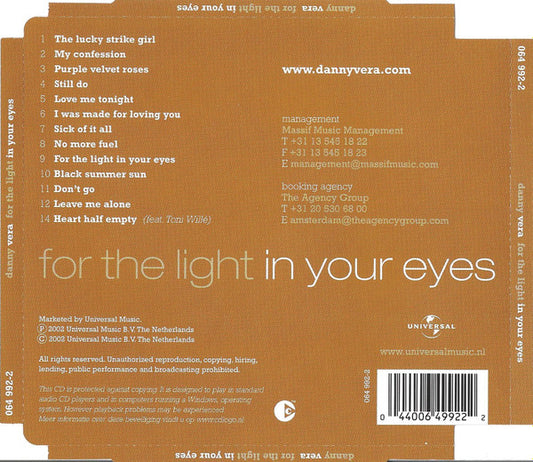 Danny Vera : For The Light In Your Eyes (CD, Album, Copy Prot., Sup)