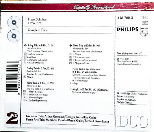 Franz Schubert - Beaux Arts Trio, Grumiaux Trio : Complete Trios (2xCD, Comp, RE, RM)
