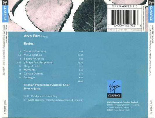 Arvo Pärt - Estonian Philharmonic Chamber Choir, Tõnu Kaljuste : Beatus (CD)