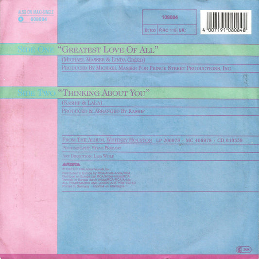 Whitney Houston : Greatest Love Of All (7", Single)