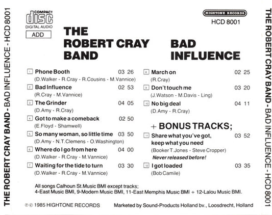 The Robert Cray Band : Bad Influence (CD, Album)