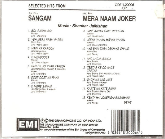 Shankar-Jaikishan : Selected Hits From Sangam / Mera Naam Joker (CD, Comp)