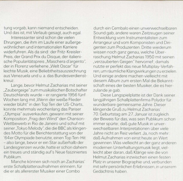 Helmut Zacharias : Musik Ist Mein Leben (CD, Comp)
