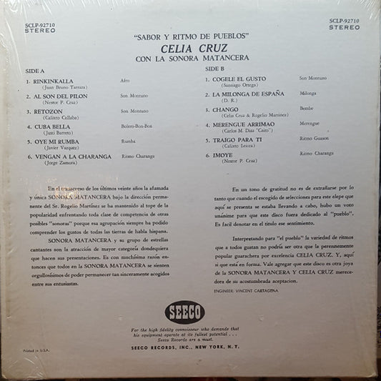 Celia Cruz Con La Sonora Matancera : Sabor Y Ritmo De Pueblos (LP, Album, RP)