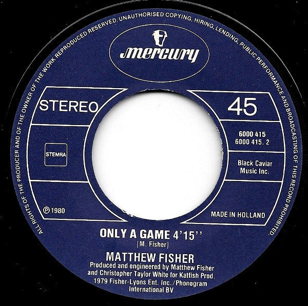 Matthew Fisher : Can't You Feel My Love (7", Single)