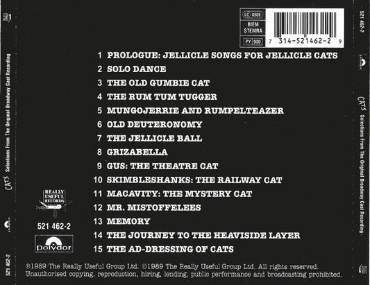 Andrew Lloyd Webber : Cats: Selections From The Original Broadway Cast Recording (CD, RE)