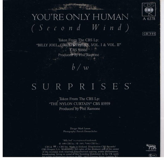 Billy Joel : You're Only Human (Second Wind) (7", Single)