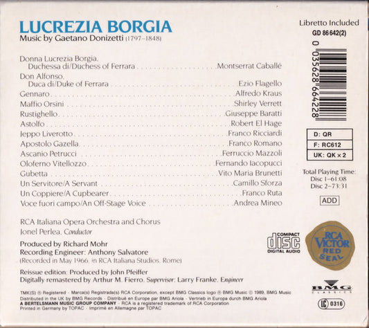 Gaetano Donizetti, Montserrat Caballé, Shirley Verrett, Alfredo Kraus, Jonel Perlea, RCA Italiana Opera Orchestra & RCA Italiana Opera Chorus : Lucrezia Borgia (Box + 2xCD, Album, RE, RM)