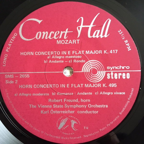 Wolfgang Amadeus Mozart, Wiener Symphoniker, Helmut Riessberger, Robert Freund, Karl Österreicher : Flute Concerto K. 313 - Horn Concertos K. 417 And K. 495 (LP, Club)