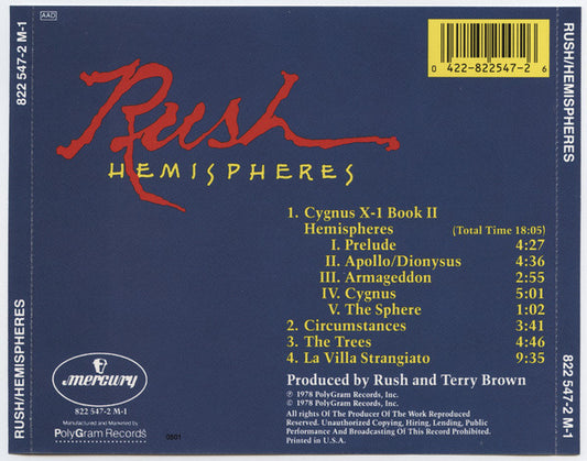 Rush : Hemispheres (CD, Album, RE, RP, PDO)