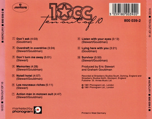10cc : Ten Out Of 10 (CD, Album, RE, RP)