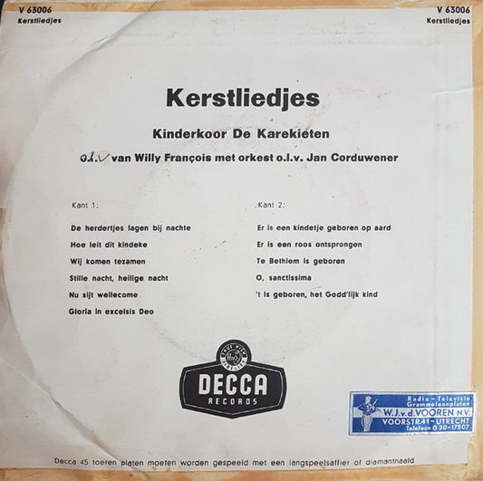 Kinderkoor De Karekieten : Kerstliedjes (7", EP)