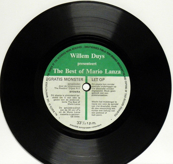 Mario Lanza, Willem Duys : Willem Duys Presenteert: The Best Of Mario Lanza (Flexi, 7", S/Sided, Promo, Smplr)
