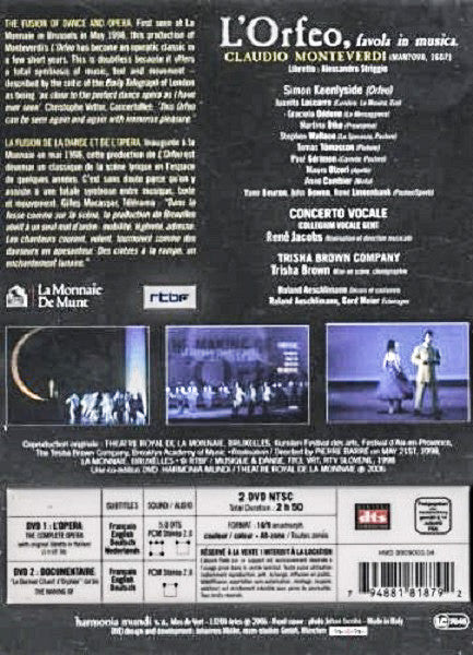 Claudio Monteverdi, René Jacobs, Trisha Brown, Simon Keenlyside, Concerto Vocale, Collegium Vocale, Trisha Brown Company : L'Orfeo (2xDVD-V, NTSC)