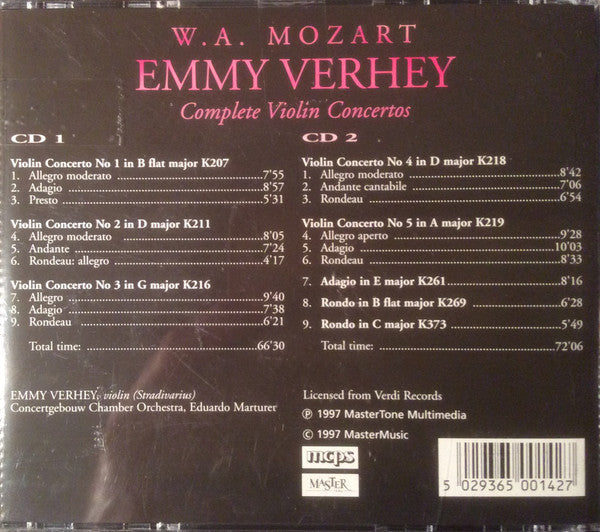 Emmy Verhey, Concertgebouw Chamber Orchestra, Eduardo Marturet : Complete Violin Concertos - W.A. Mozart (2xCD, Album)